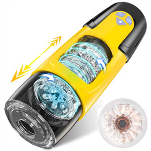 Dark Knight Adjustable Telescopic Rotating Male Masturbator-Yellow