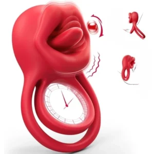 Vibrating Cock Ring Penis Ring Vibrator Clitoral Stimulator with Tongue Licking Adult Couples Sex Toys for Men Women Anal Nipple