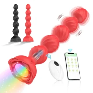 Rose Vibrating Anal Beads Butt Plug Dual Stimulation for Men Women, Silicone Prostate Massager Clit Stimulator, 18+ Adult Toy