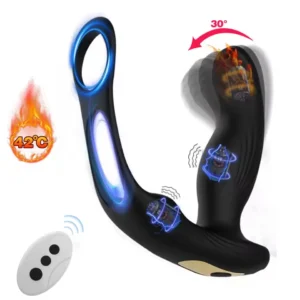 3 IN 1 Wireless Control Heating Swing Vibrator Dildo Double Penis Ring Male Prostate Massager Adult Sex Toys For Men Couples