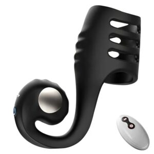 Buyging™ Retractable 10 Vibration Modes Cock Ring Sleeve with Clit G-Spot Vibrator 动图