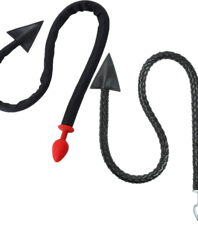 Metal PU leather Whip Anal Sex Devil Tail Cosplay Butt Anal Plug For Adult