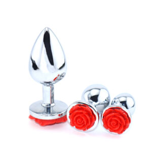 3pcs Stainless Steel Red Rose Bouquet Base Anal Plugs Kit