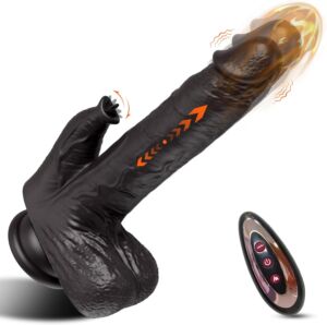 10 Frequency Silicone Telescopic Licking Big Black Dildo Vibrator