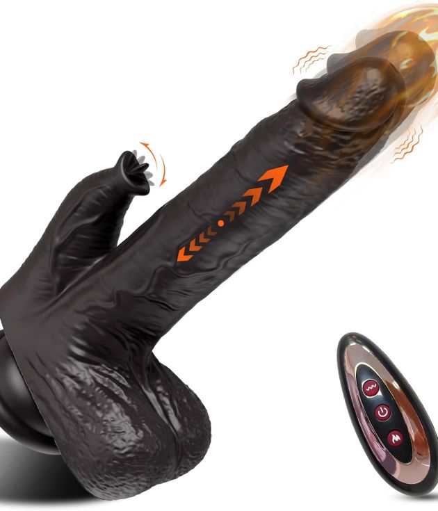 10 Frequency Silicone Telescopic Licking Big Black Dildo Vibrator