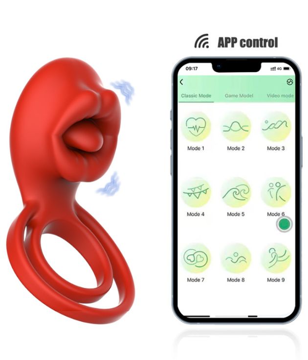 9 Frequency Lifelike Tongue Remote Control Vibrating Delay Cock Ring