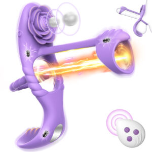 10 Frequency Erection Penis Ring with Rose Clitoral Stimulator Male Vibrating Cock Ring Vibrator