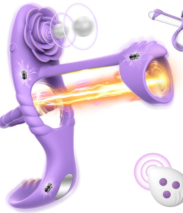 10 Frequency Erection Penis Ring with Rose Clitoral Stimulator Male Vibrating Cock Ring Vibrator