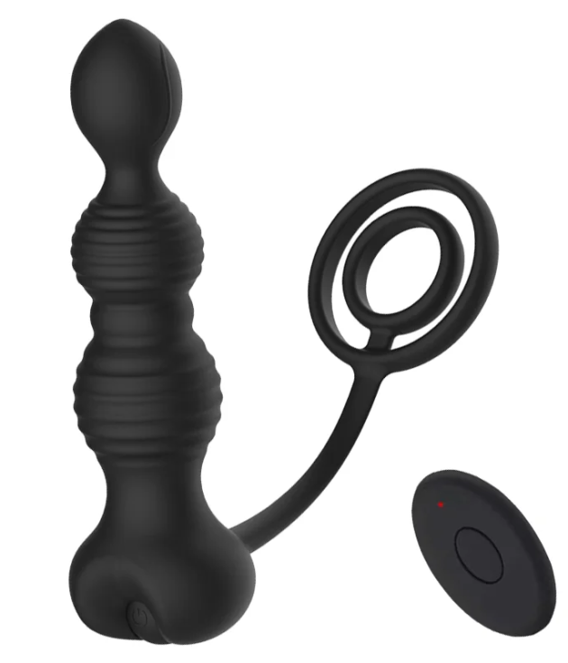 2 In 1 10-Speed Vibration Anal Beads With Cock Ring Prostate Massager