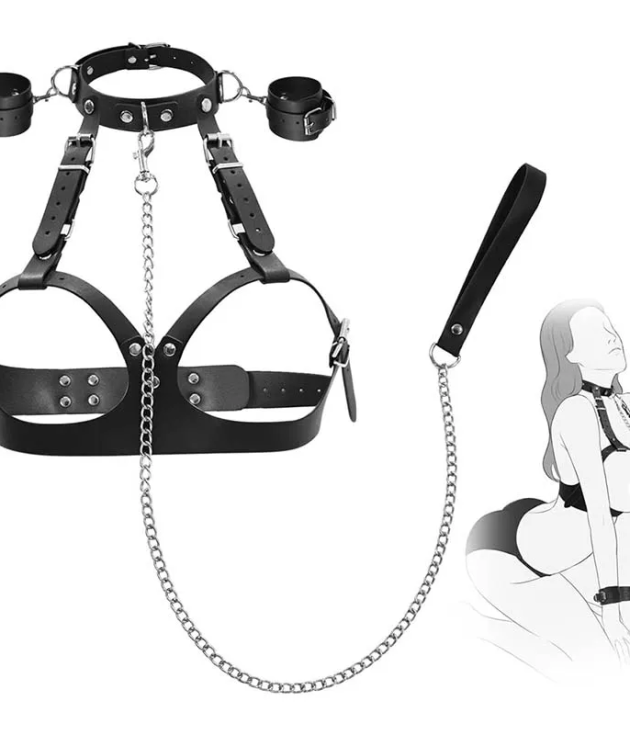 Pussy Handcuffs  Harness Cuffs Bondage Straps Obedience With Chain Set For Adult