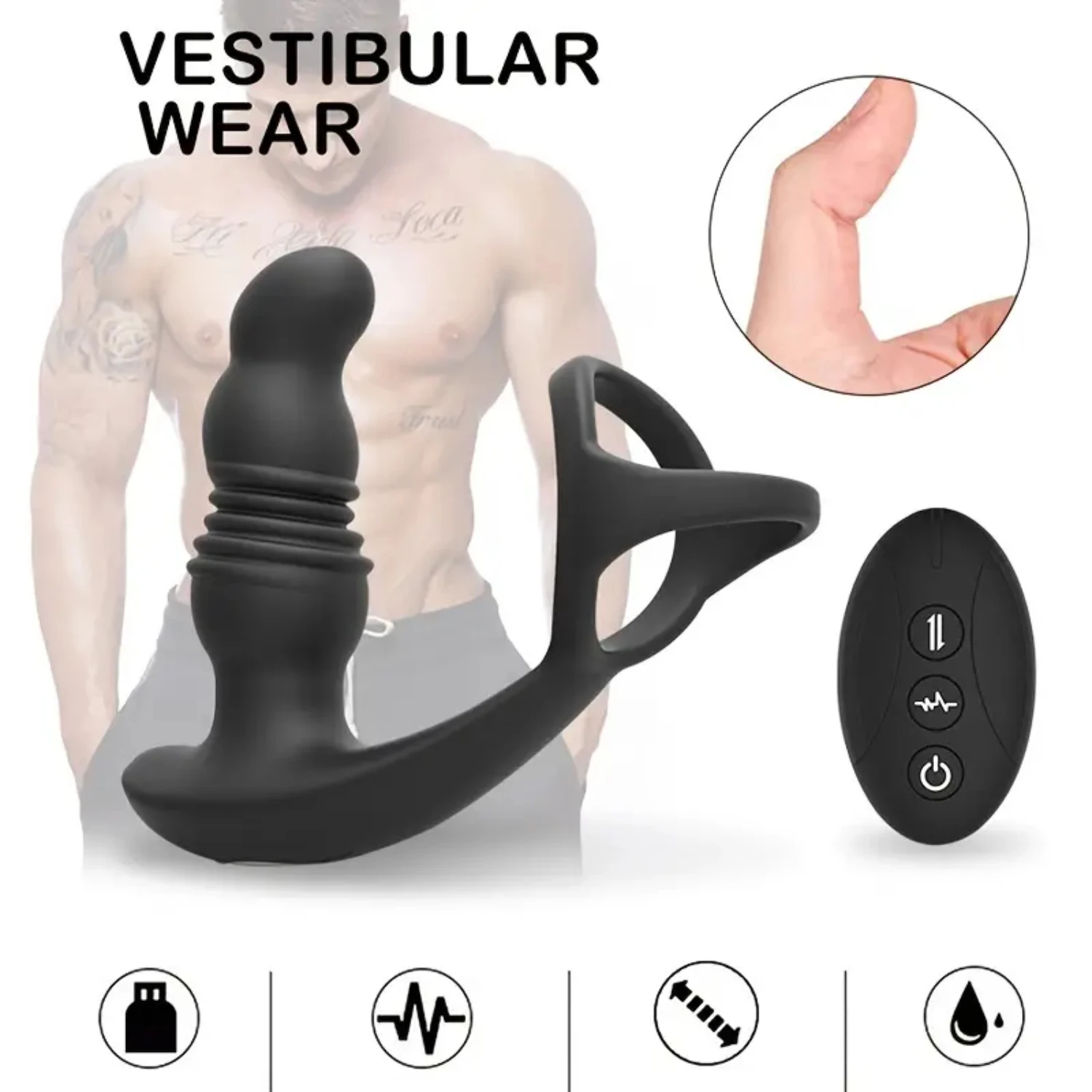 7 Vibrating 3 Thrusting Anal Massager with Cock Ring - Image 4