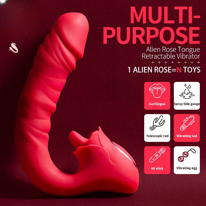 Rose Head10 Vibrating & Licking Sucking Telescoping vibrator - Image 3