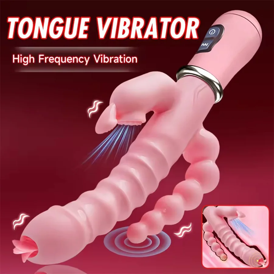 3 In 1 Tongue Licking Double Rod Anal Clit Rabbit Vibrator - Image 3