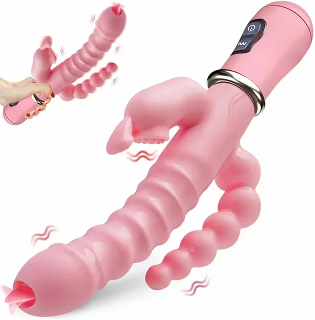 3 In 1 Tongue Licking Double Rod Anal Clit Rabbit Vibrator