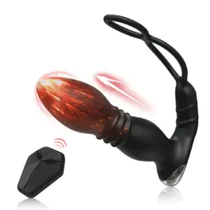 8 Thrusting 8 Vibrating Anal Vibrator With Dual Cock Rings Prostate Massager
