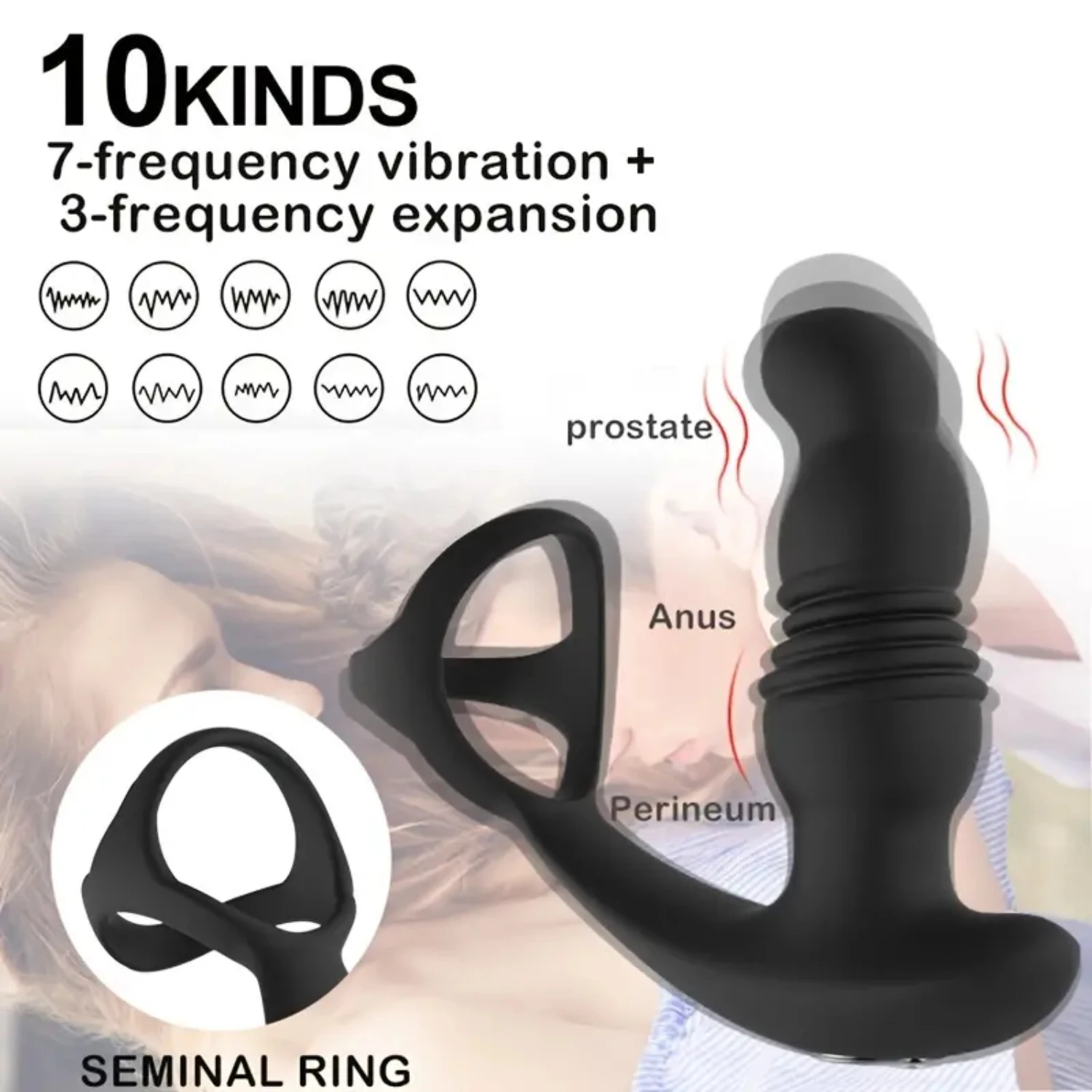7 Vibrating 3 Thrusting Anal Massager with Cock Ring - Image 5