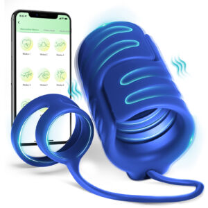 9 Vibrating Stretchy Male Masturbator with 2 Cock Penis Ring