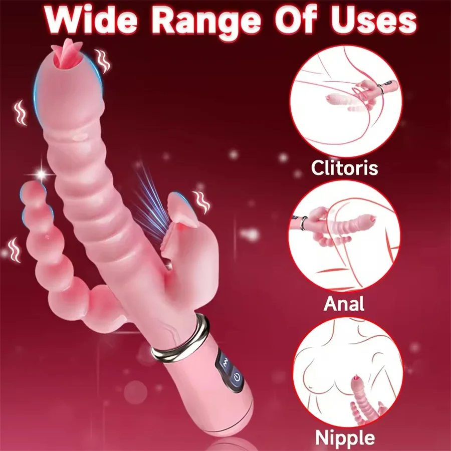 3 In 1 Tongue Licking Double Rod Anal Clit Rabbit Vibrator - Image 5