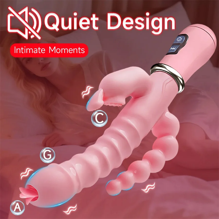 3 In 1 Tongue Licking Double Rod Anal Clit Rabbit Vibrator - Image 6