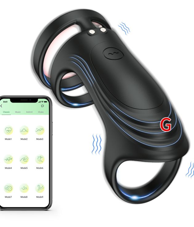 APP Control Triple G-spot Tickler Texture Male Penis Cage Cock Ring