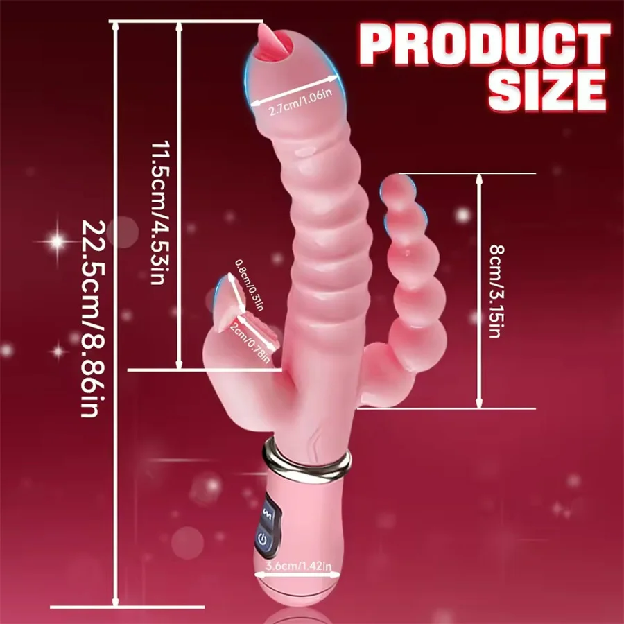 3 In 1 Tongue Licking Double Rod Anal Clit Rabbit Vibrator - Image 7