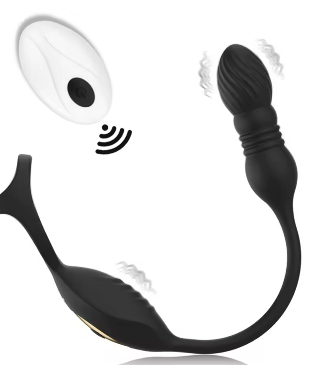 9 Thrusting 9 Vibrating Wearable Prostate Massager with Dual Cock Rings