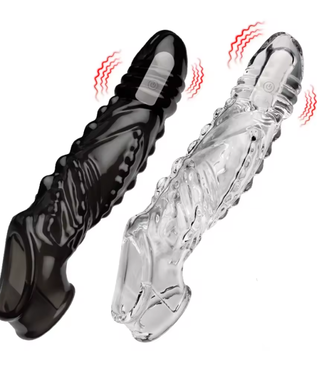 Clear& Black Ultra-Soft Enlarger Bullet Remote Control Vibrator Extender Penis Sleeve