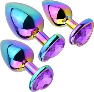 3pcs Rainbow Aluminium Alloy Colourful  Anal Plug