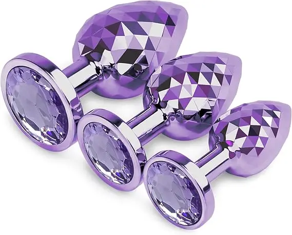 Purple Lozenge EGG-Shaped Metal Adult Anal Plug for Beginners