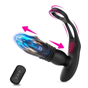 12 Vibrating 3 Thrusting  Dual Cock Rings Prostate Massager