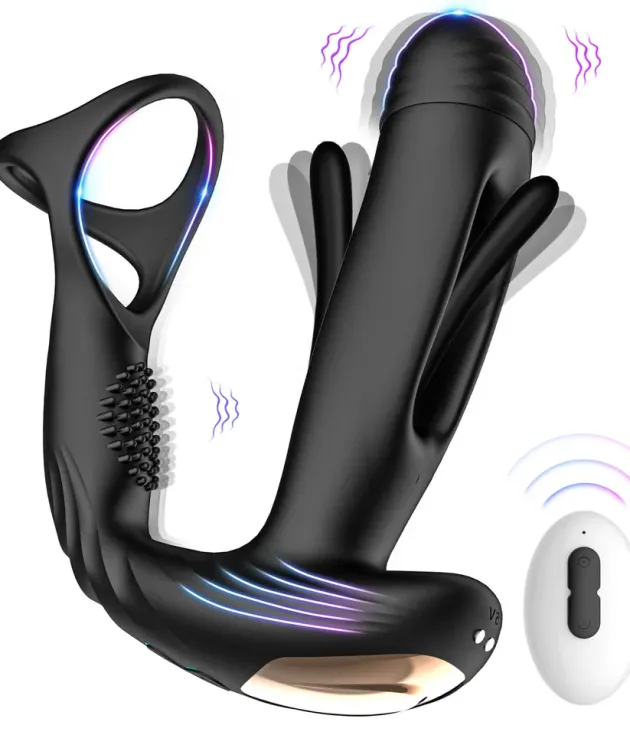 10 vibrations and 10 flapping motions Prostate Massager with Delay Ejaculation Ring