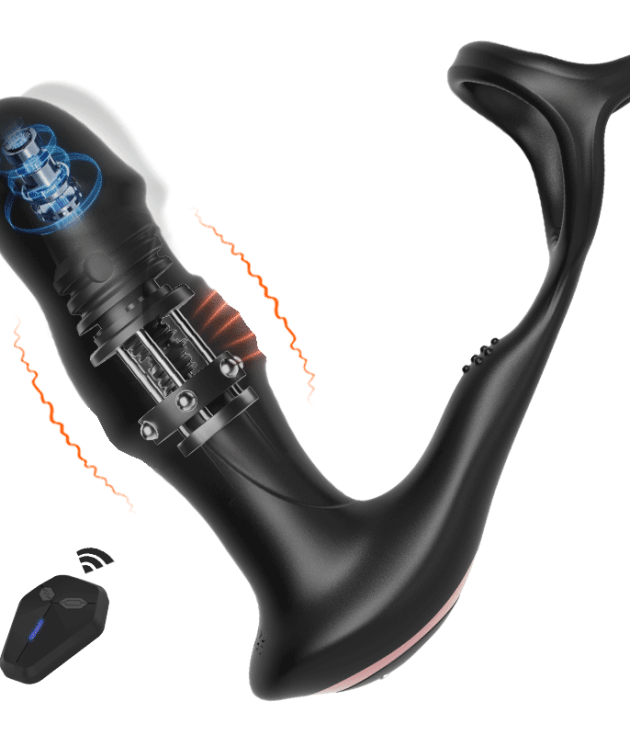 9 Vibrator Wiggling Thrusting with Cock Ring Butt Plug Remote Control Prostate Massager