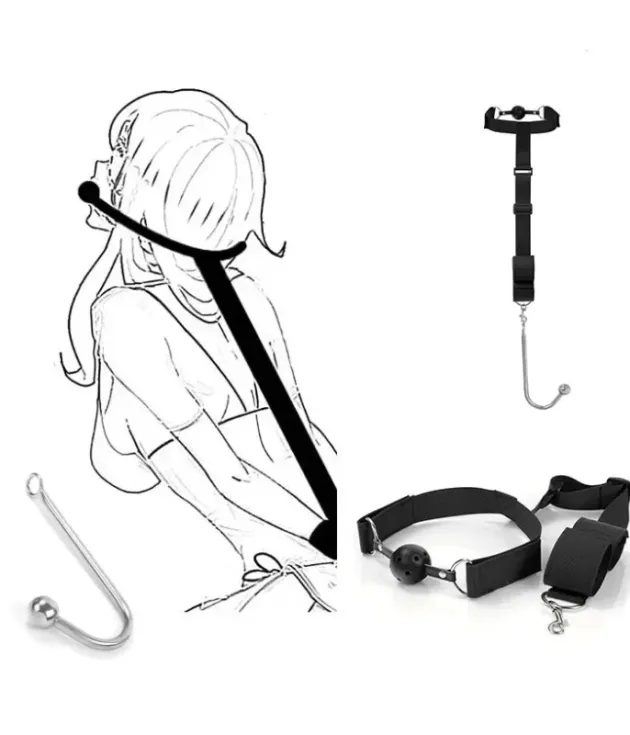 Collar Mouth Plug Reverse Handcuffs With Anal Hook Set