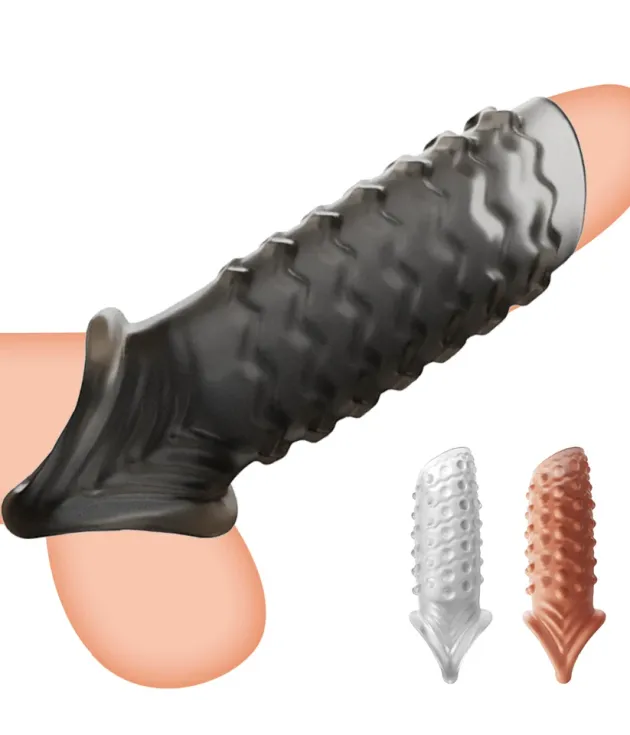 Wave Pattern Reusable Extender Condom Enlargement Penis Sleeve