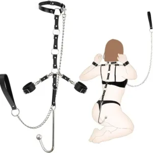 Neck Collar Bondage Handcuffs Anal Hooks Kits Metal Butt Plug Set