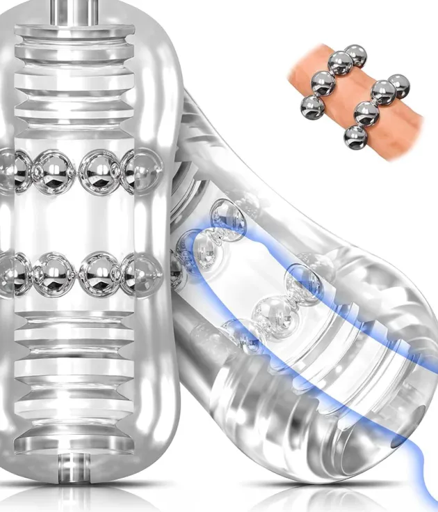 12 Extruded Beads 3D Realistic Pocket Pussy Sleeve Stroker Masturbator Cup