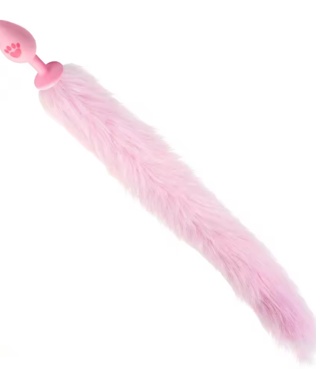 Full Pink &Pink White Cat Claw Tail Role Fox Tail Anal Plug For Adult
