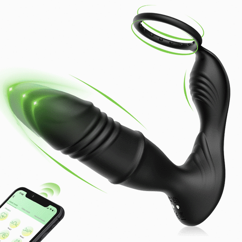 9 Vibration 4 Thrusting APP/Controller Telescopic With Cock Rings Prostate Massager