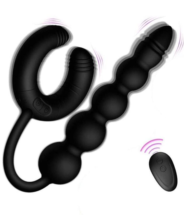 10 vibration Silicone Flexible Black Ring Anal Beads
