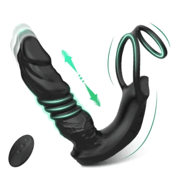 APP Control 9 Vibrating Thrusting Prostate Massager With Dual Cock Rings