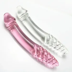 Pink Translucent Elegant Crystal Glass Double-Ended Dildo G-Spot Sex Toy
