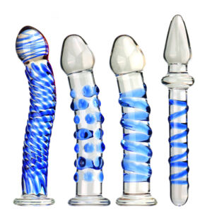 Blue Striped Female Masturbator, Simulated Glass Dildo, Instant Clitoral Massage, Adult Sex Toy