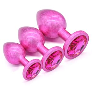 3PC Set Portable Luxury Unisex Anal Training Butt Plug Kit with Round Jeweled Base