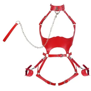 Leather Bondage Clothing SM Hollow Bondage Sexy One-piece Bondage Clothing Female Wearable Toys