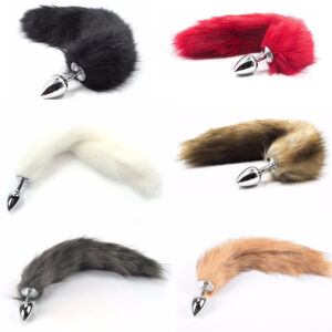 Colorful Long Fox Tail Small Middle Large Butt Plug 3 Dimensions Metal Anal Plug