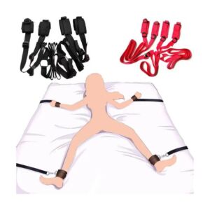 BDSM Bondage Kit: Handcuffs, Under-Bed Restraint System, Ankle Cuffs – Fits All Bed Sizes