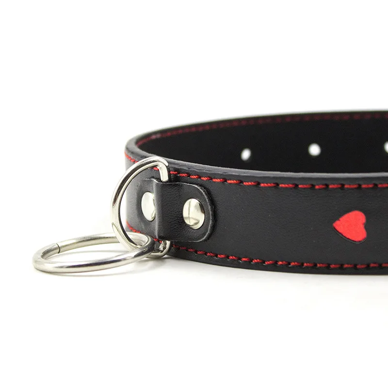 Heart-shaped Leather Collar with Leash Bondage Toy For Adult - 图片 4