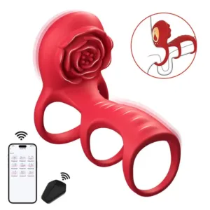 3 IN 1 Thickening Delaying Ejaculation Vibrating Penis Rings APP RC Rose Toys For Adult