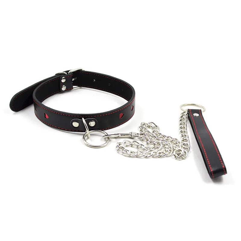 Heart-shaped Leather Collar with Leash Bondage Toy For Adult - 图片 5