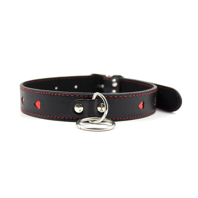 Heart-shaped Leather Collar with Leash Bondage Toy For Adult - 图片 3